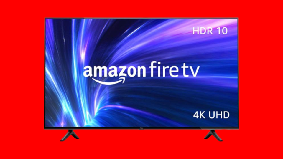 Amazon Fire TV against red background