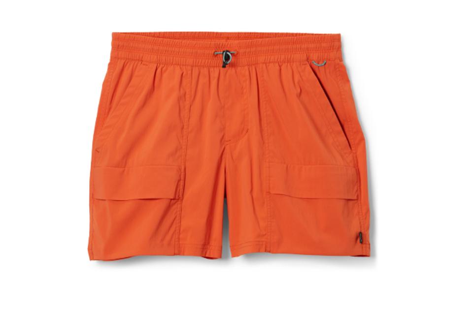 Product shot of a pair of woman's REI Co-op Trailmade Shorts in the papaya colorway. 