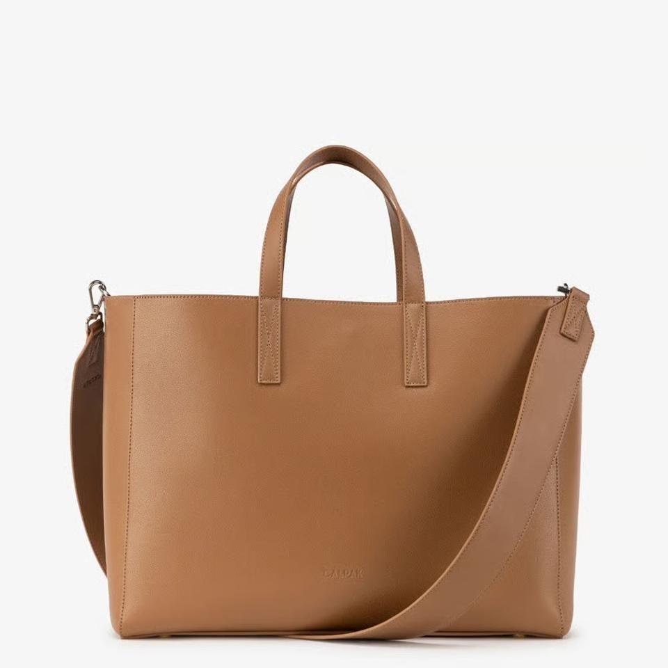 Calpak Haven Laptop Bag in Toffee color on white background