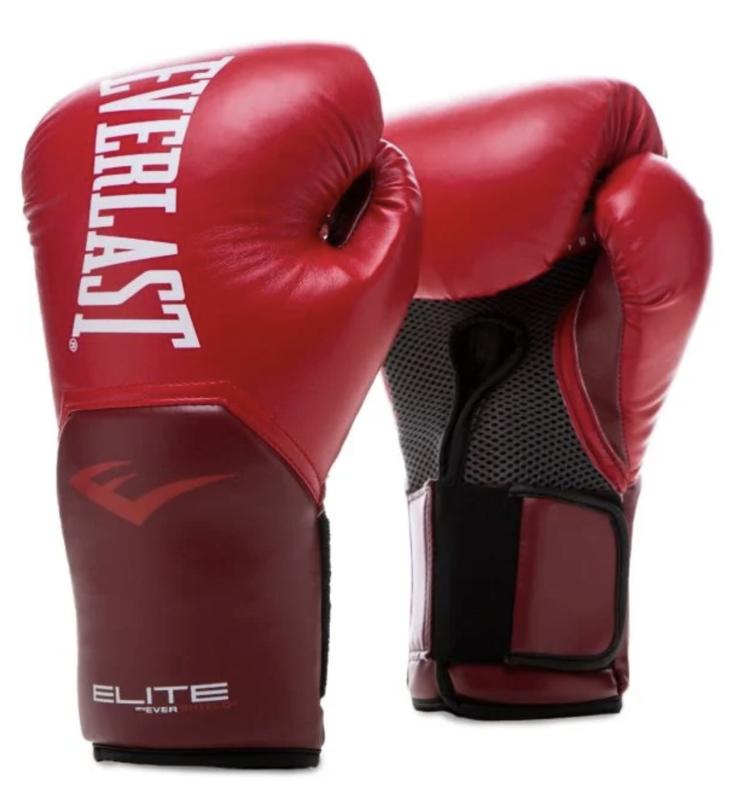 Red Everlast Elite Training Gloves on a white background