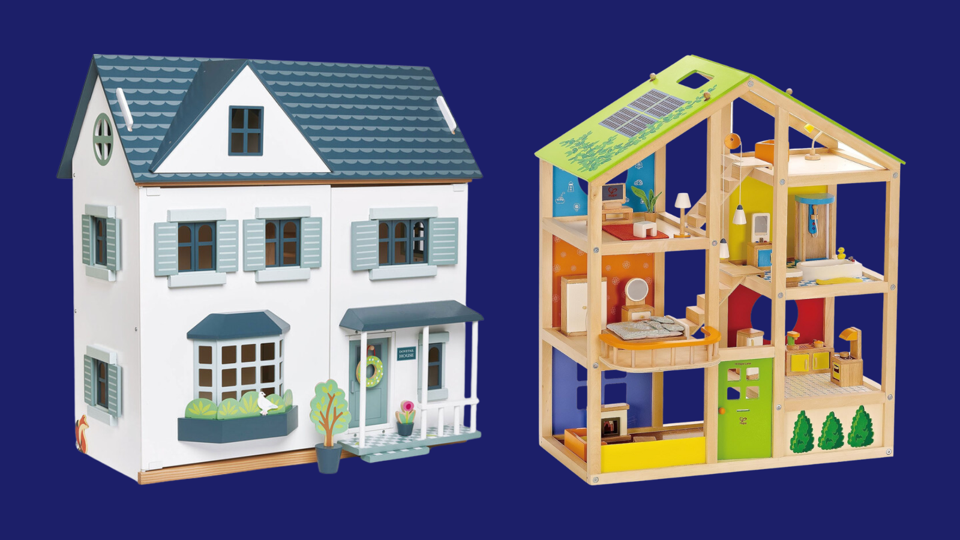 2 of the best dollhouses on blue background