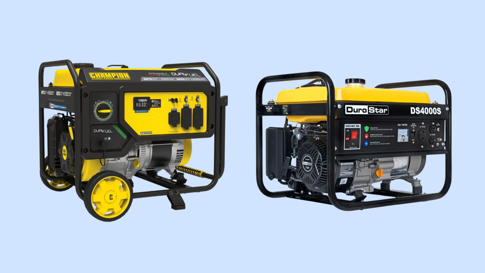 Two of the best portable generators in 2024 against a blue background.