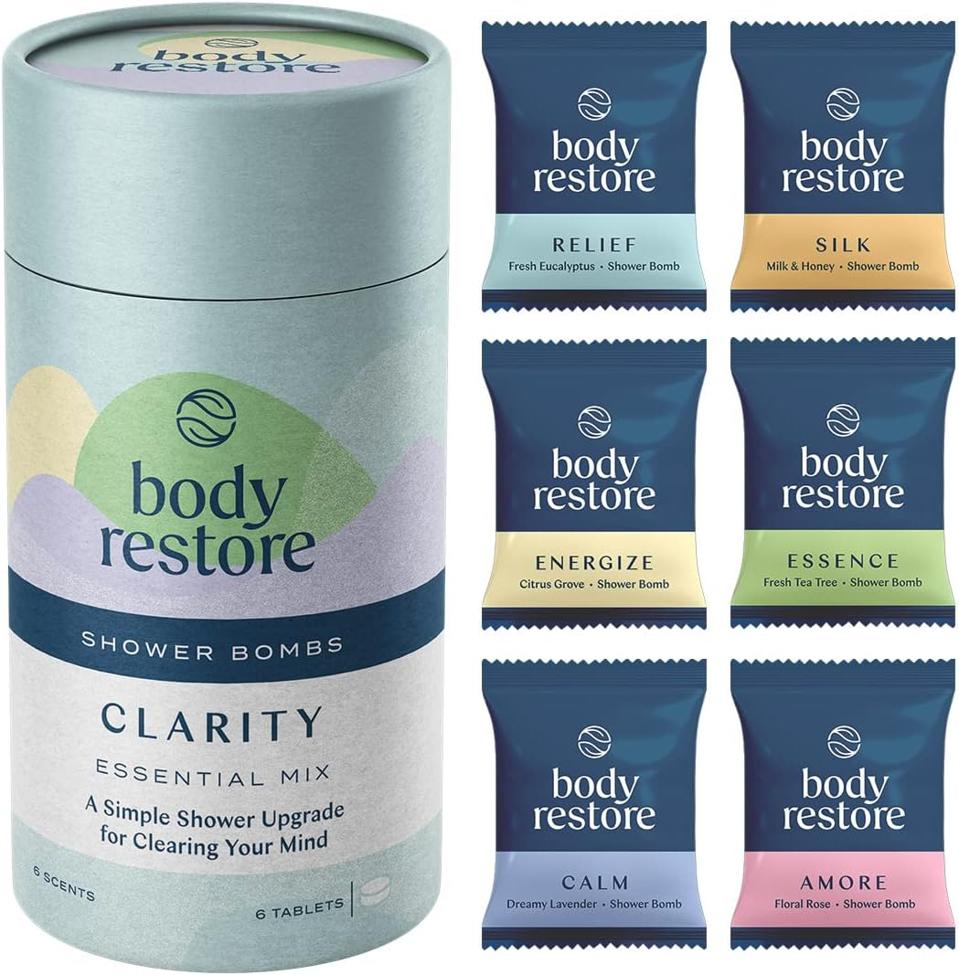 Body Restore Shower Steamers Aromatherapy 6 Pack - Christmas Gifts Stocking Stuffers, Relaxation Birthday Gifts for Women and Men, Stress Relief and Luxury Self Care - Variety