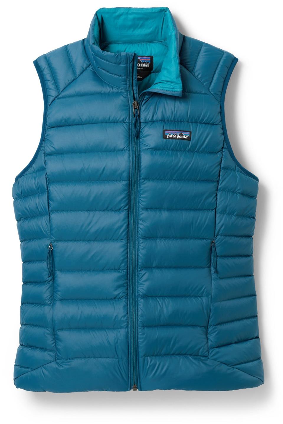 Product shot of a Blue Patagonia Down Sweater Vest 