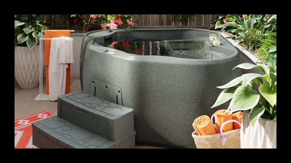 A hot tub featured in a relaxing backyard