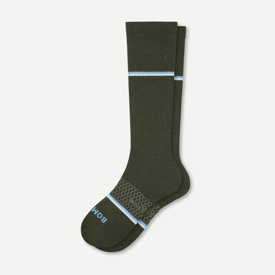 Bombas Everyday Compression Socks in green with light blue and white stripes