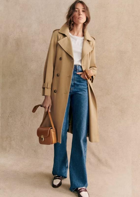 Sezane Scott Trench Coat in camel