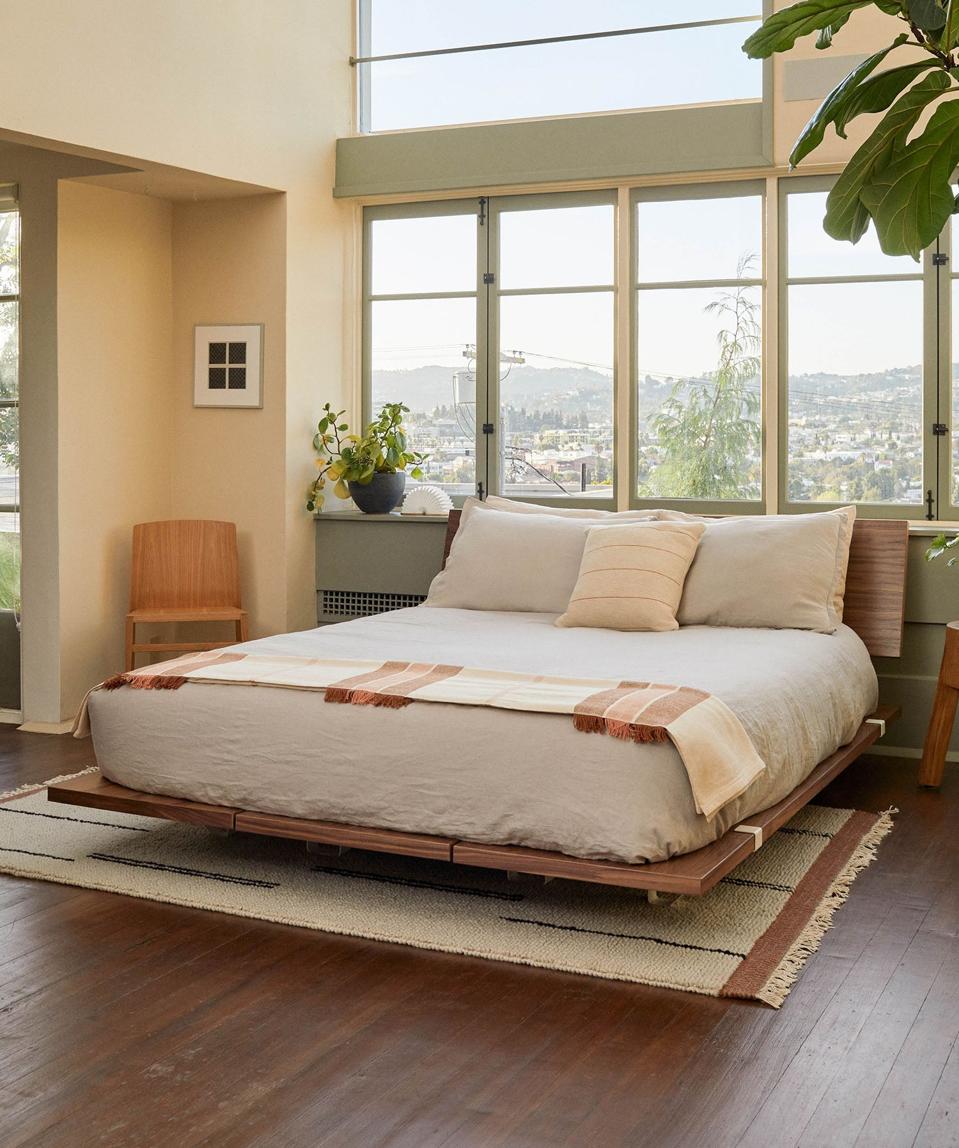 Floyd Platform Bed Frame with Headboard in bedroom.