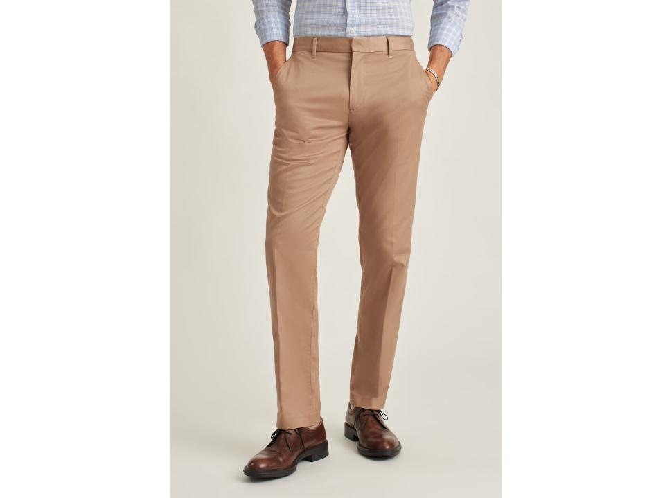 image of man wearing Bonobos Weekday Warrior Dress Pants in Thursday True Khaki 