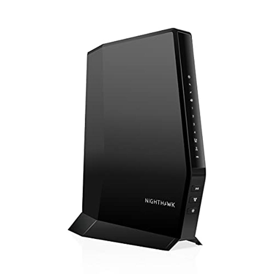 NETGEAR Nighthawk WiFi 6 Modem Router Combo on a white background