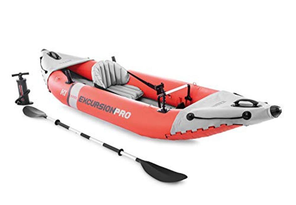 Intex 68303EP Excursion Pro Single Person Inflatable Vinyl Fishing Kayak Set, Red