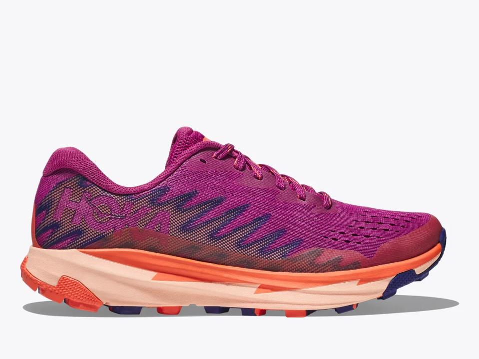 product shot of the Hoka Torrent 3 in the festival fuchsia / camellia colorway.