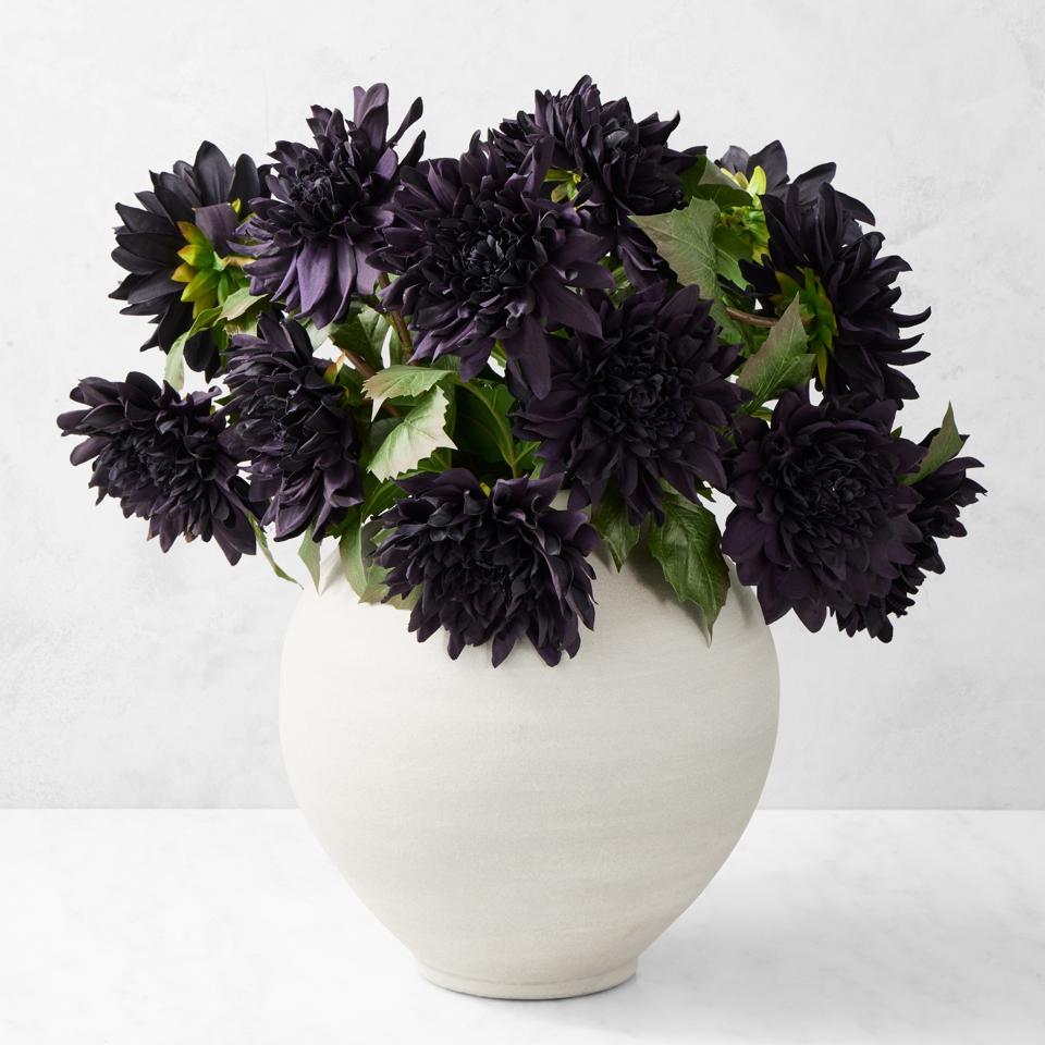 Jeff Leatham Real Touch Faux Black Dahlia Stems (Set Of 12) in a large white vase