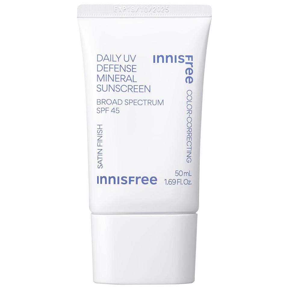 Innis Free Daily UV Defense Mineral Sunscreen on white background.