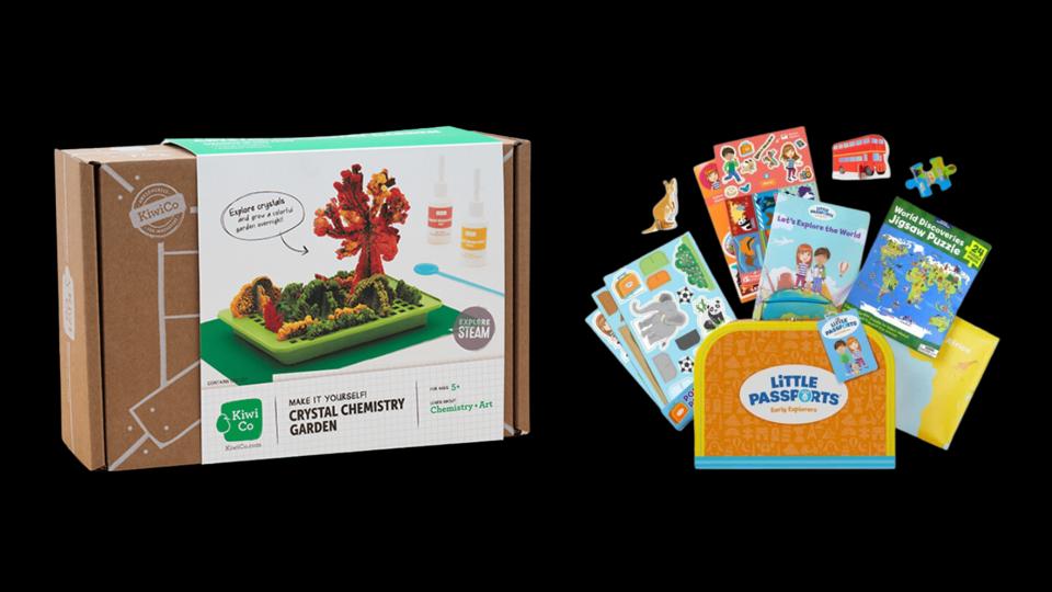 KiwiCo Crystal Chemistry Garden kit box and Little Passports Early Explorers Box