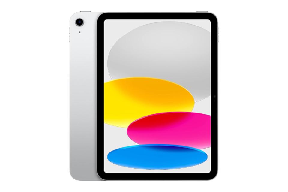 Product shot of a silver Apple 10.9-Inch iPad (10th Generation) on a white background.