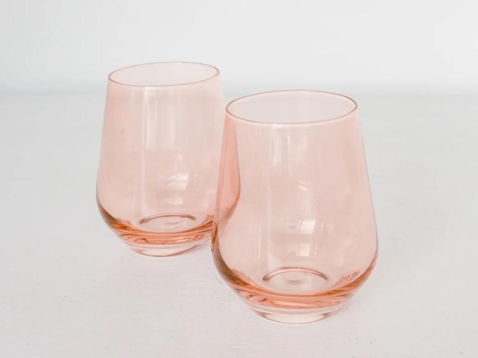 Estelle Colored Glass Stemless Set in blush pink. 