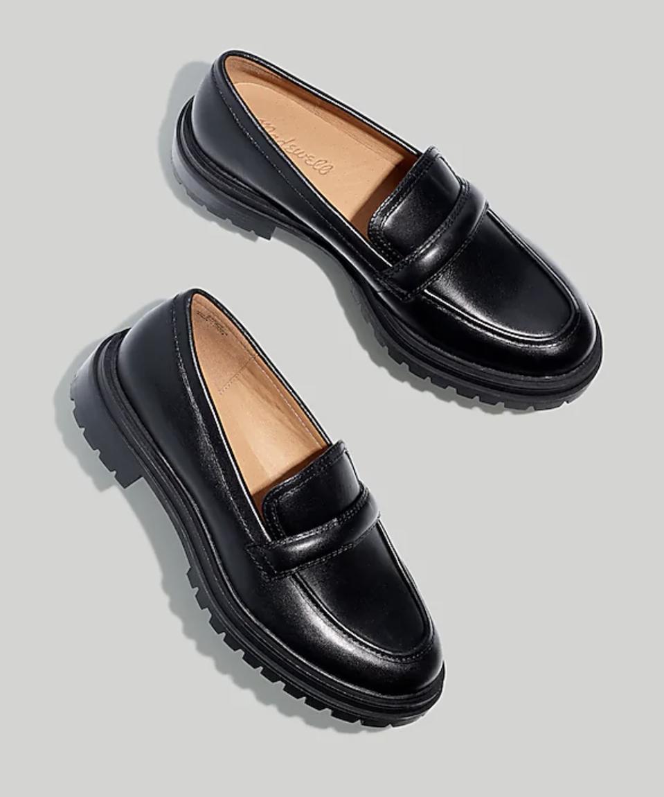 The Bradley Lugsole Loafer in Leather on gray background