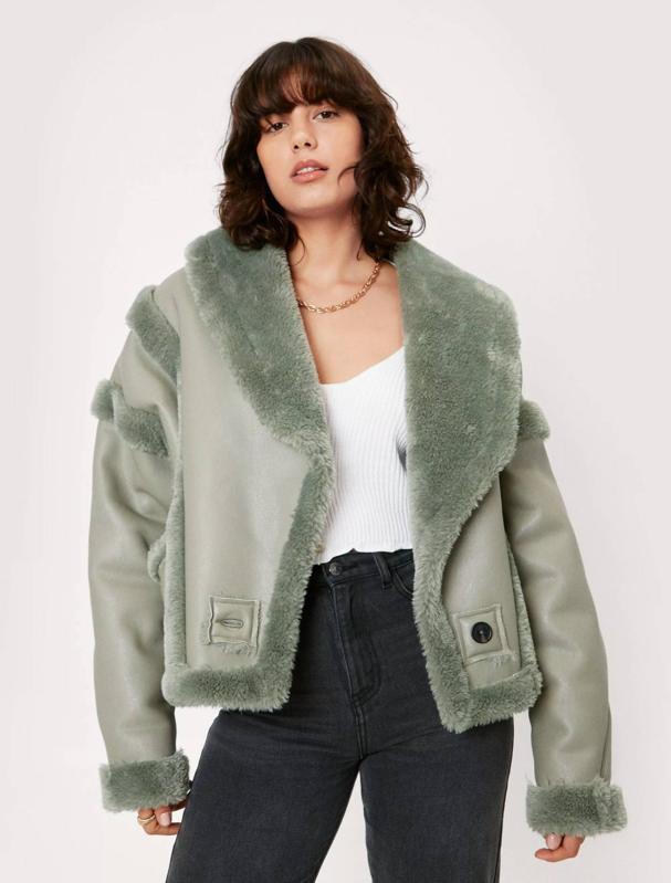 Women’s Winter Jackets: Nasty Gal aux Fur Lined Faux Leather Aviator Jacket