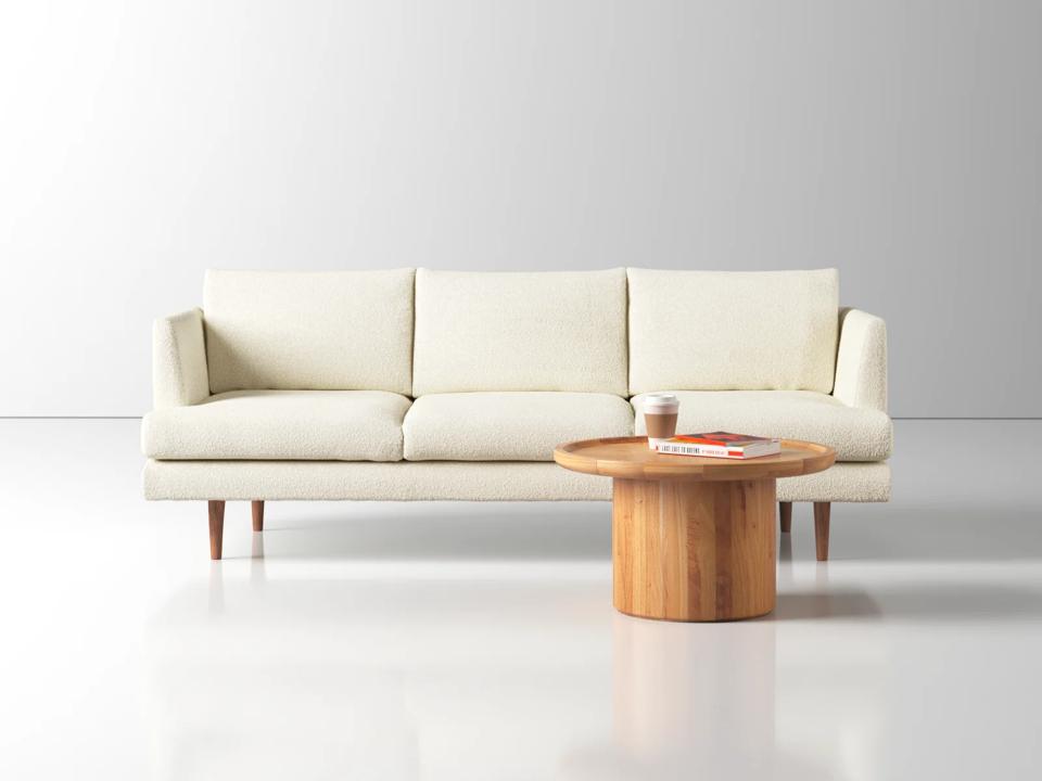 product shot of a white AllModern Miller Upholstered Sofa