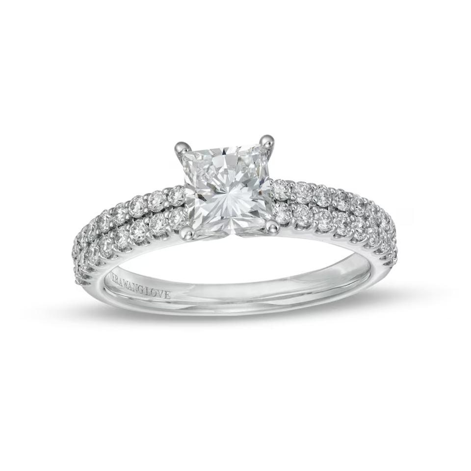 Vera Wang Love 1-1/2 CT. T.W. Double Row Shank Engagement Ring in 14K White Gold