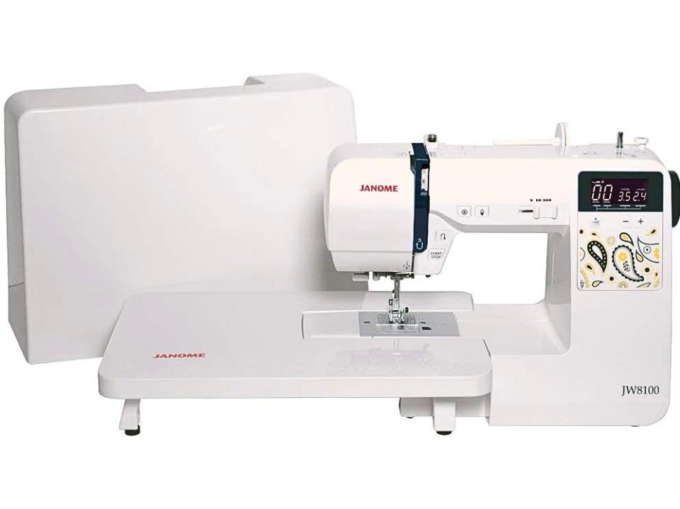 best sewing machines - janome JW8100 Fully-Featured Computerized Sewing Machine with 100 Stitches, 7 Buttonholes, Hard Cover, Extension Table and 22 Accessories