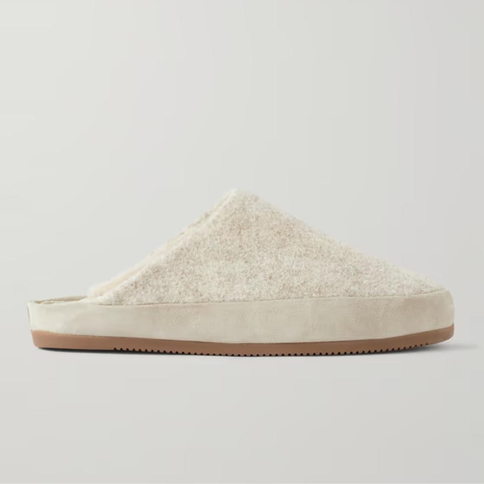 Mulo Suede-Trimmed Shearling-Lined Recycled Wool Slippers on white background