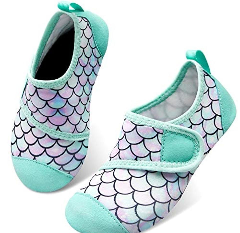 Centipede Demon Kids Water Shoes with a fish scale pattern on a white background