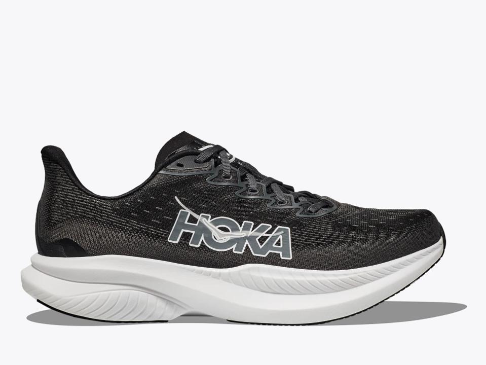 Hoka Mach 6 running shoes in bright blue and green