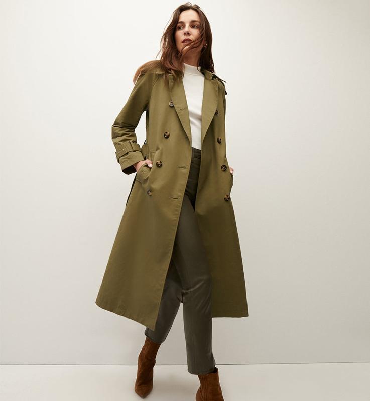 Veronica Beard Conneley Dickey Trench Coat in moss