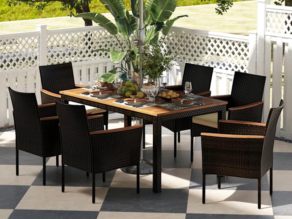 Red Barrel Studio Kristain Six-Person Rectangular Outdoor Dining Set in bright outdoor space.