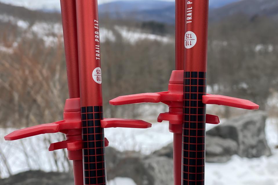 Black Diamond FLZ Poles collapsed and locked into snow baskets