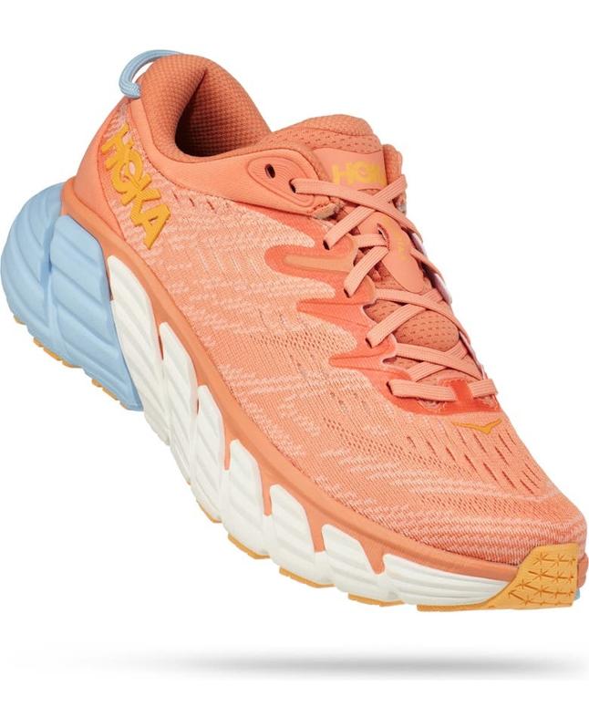 product shot of women's Hoka Gaviota 4 Sneaker in the Shell Coral / Peach Parfait colorway