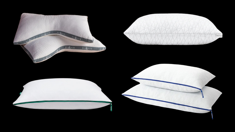 Four of the best adjustable pillow options on a black background