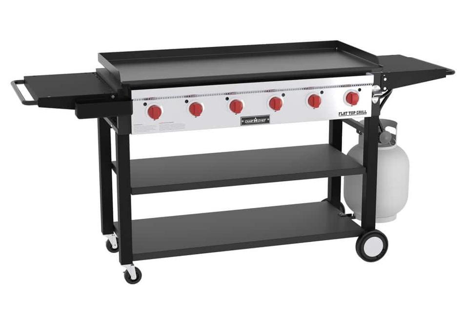 Camp Chef Flat Top Grill 900 6-Burner Propane Gas Grill in Black with Griddle FTG900