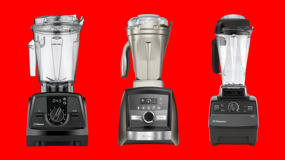 3 vitamix blenders on sale on red background for labor day 2024 for forbes vetted