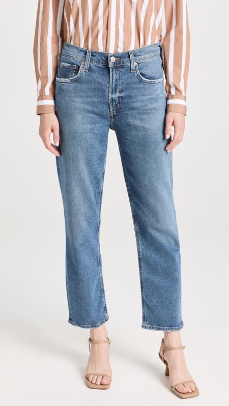 Agolde Kye Mid Rise Ankle Straight Leg Jeans on female figure