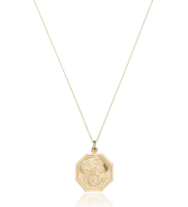 Wolf & Badger Men's Medium Solid Gold Octagon St Christopher Necklace