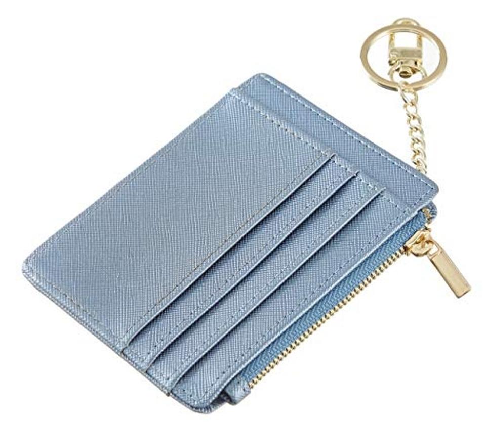 Sodsay Card Case Slim Front Pocket Wallet for Women Credit Card Holder with Keychain(CH Blue Gold)