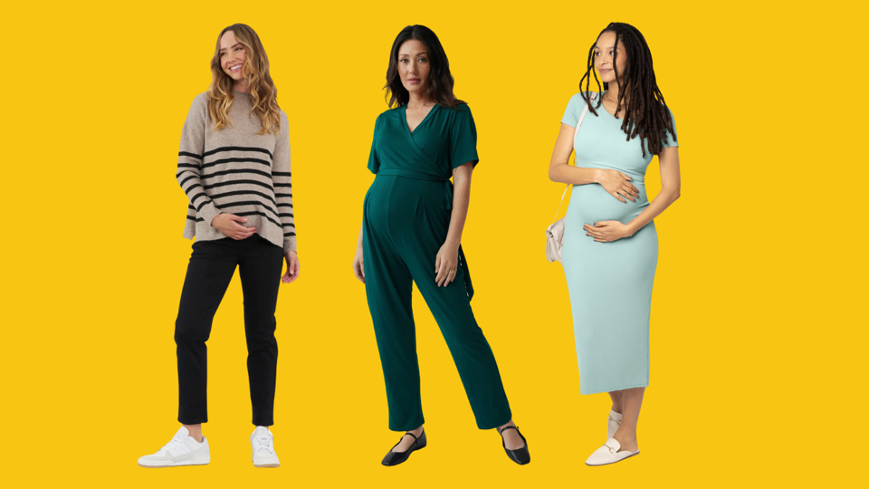 Three pregnant women wearing the best nursing clothes.