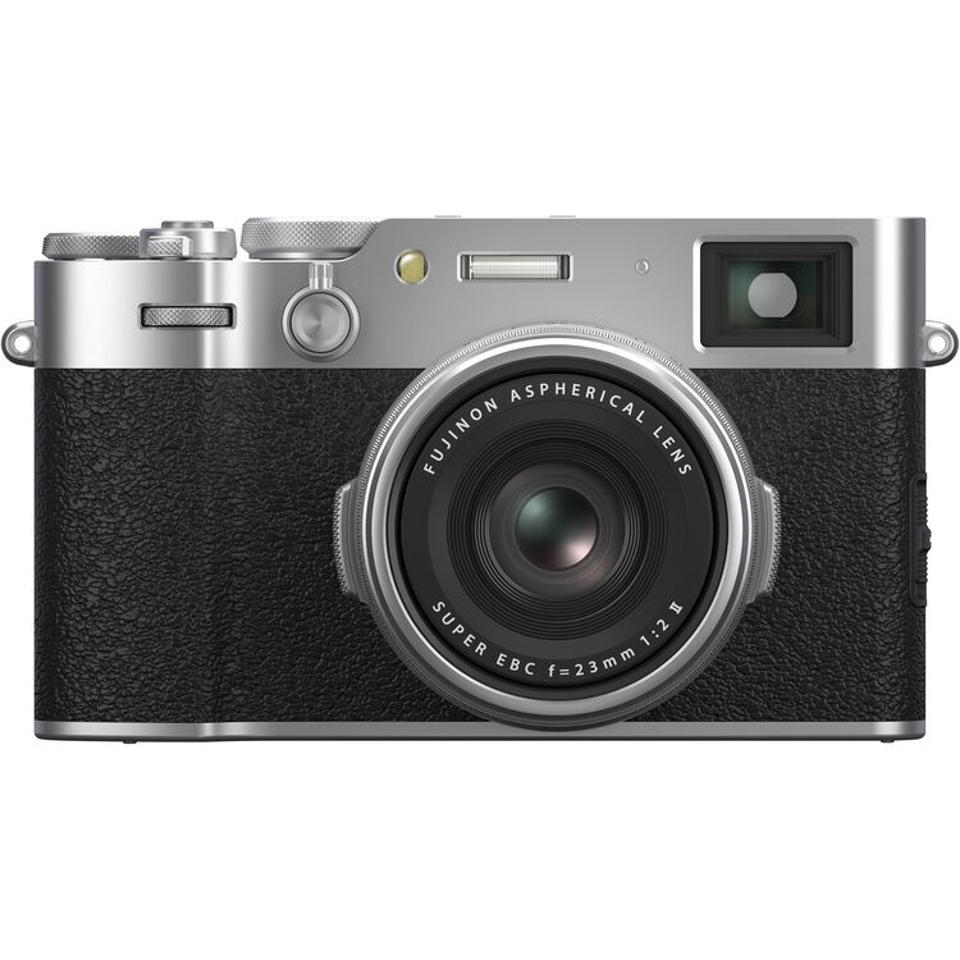 Silver Fujifilm X100VI camera on a white background