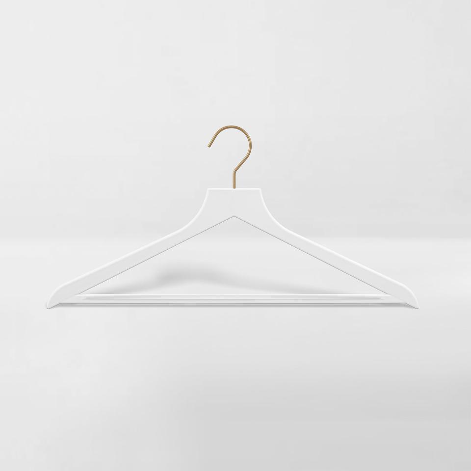 Slim white hanger with brass hook