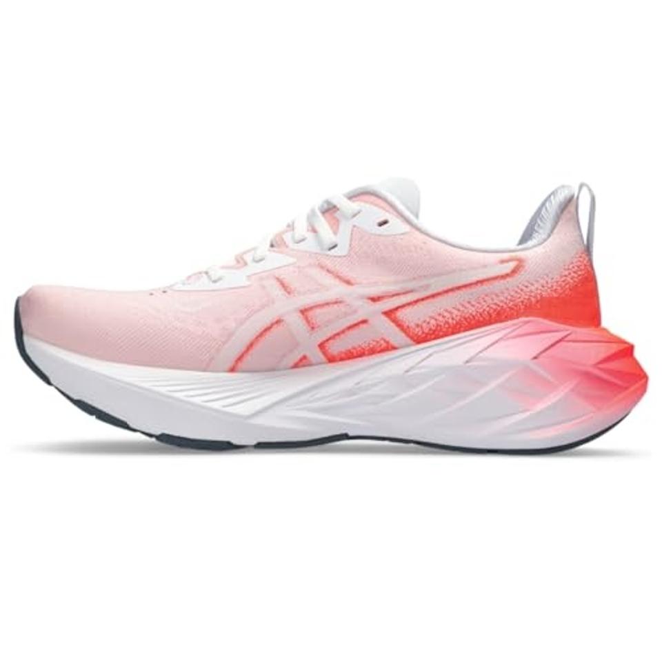 ASICS Men's NOVABLAST 4 Running Shoe in WHITE/SUNRISE RED on a white background