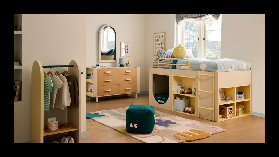 A child's bedroom filled with the new Eva Chen West Elm children's furniture collection.