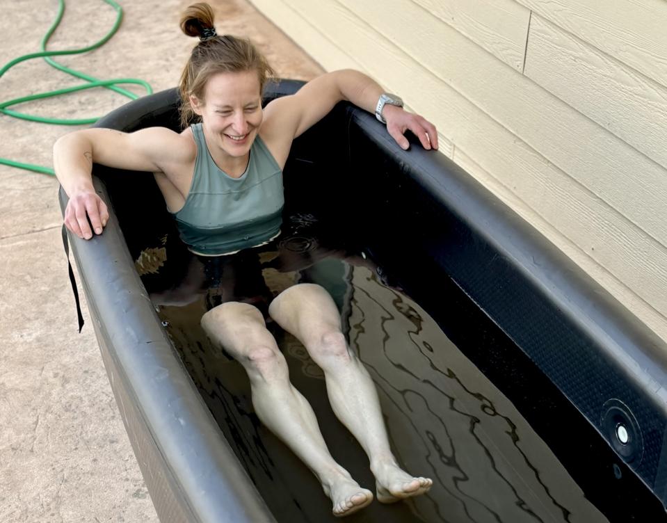 The author in the Sun Home Portable Cold Plunge Tub with Chiller