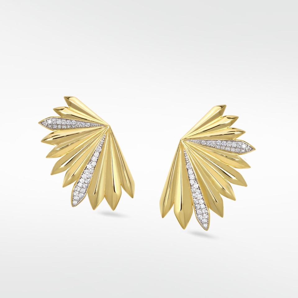 Palm Diamond Statement Fluted Earrings