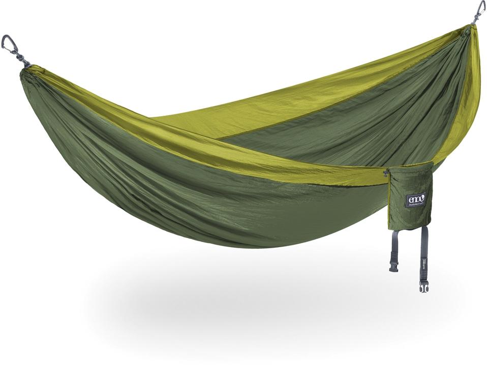 The ENO DoubleNest Hammock in the Olive/Melon colorway on a white background.