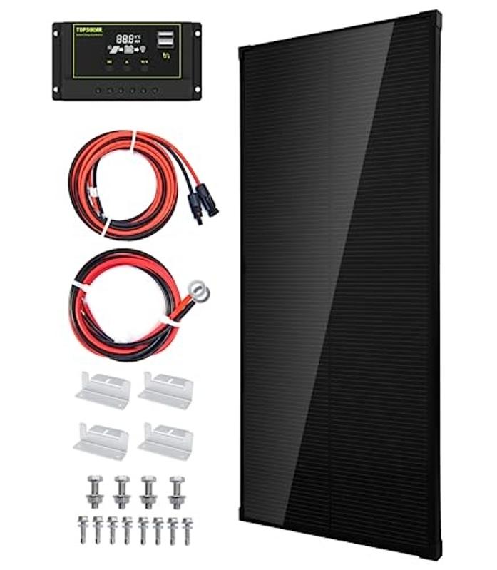 Best Solar Panels: Topsolar Solar Panel Kit 100 Watt 12 Volt Monocrystalline Off Grid System for Homes RV Boat + 30A 12V/24V Solar Charge Controller +Solar Cables + Z-Brackets for Mounting