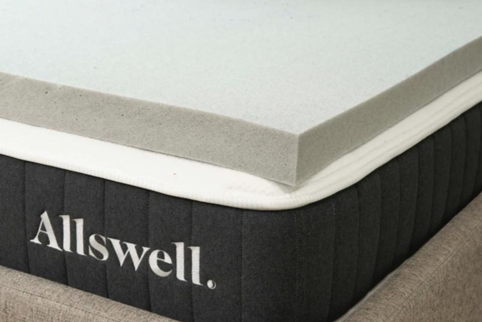 The Allswell Graphite Memory Foam Mattress Topper on an Allswell mattress