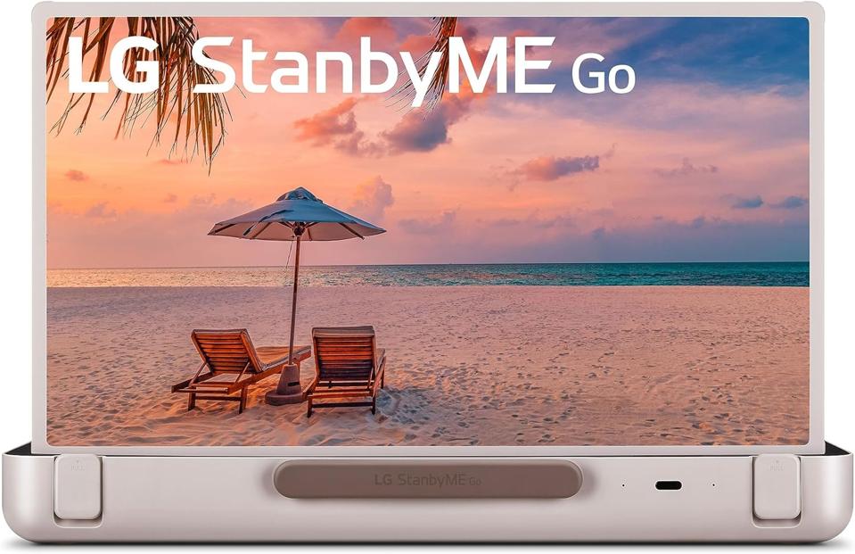 LG StandbyMe Go briefcase TV on a white background